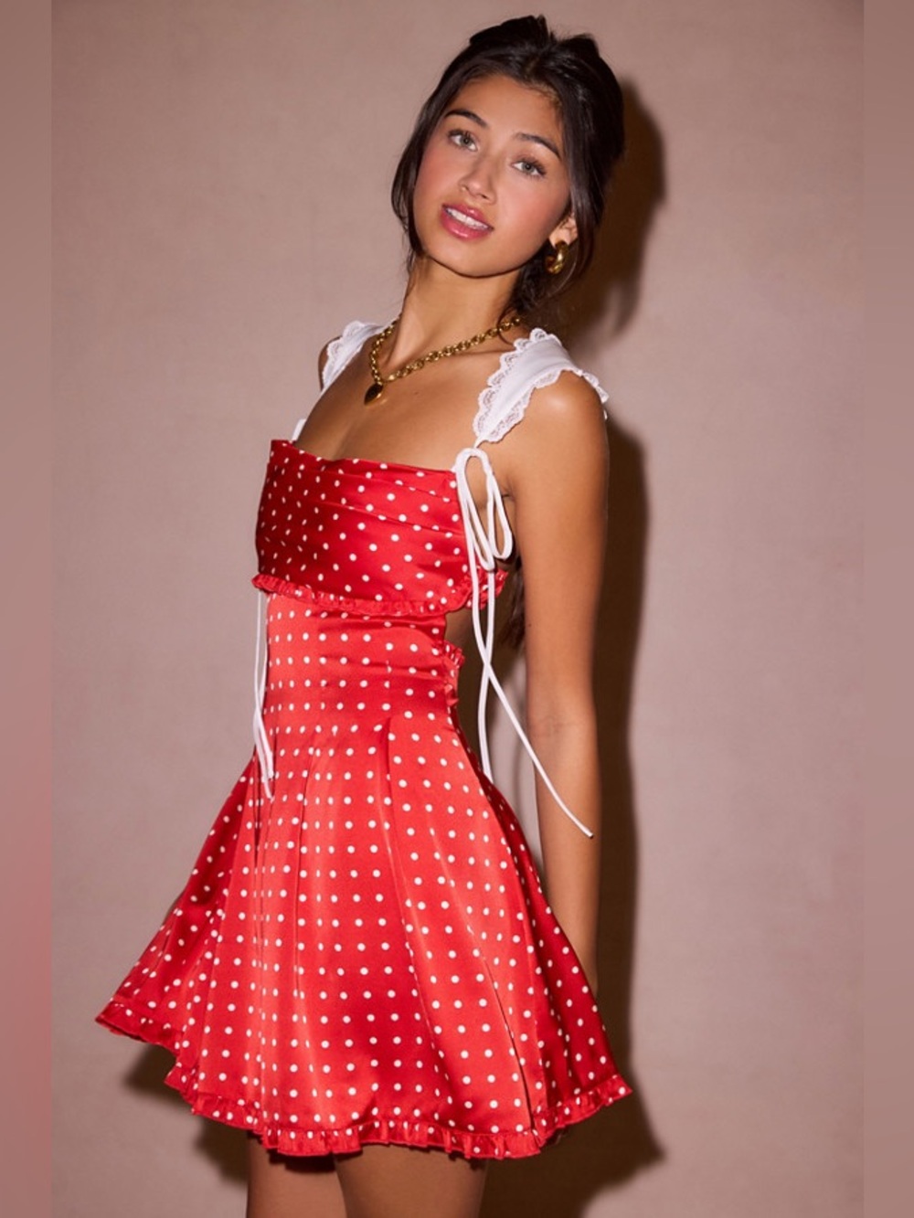 For Love & Lemons Holland Polka Dot Mini Dress